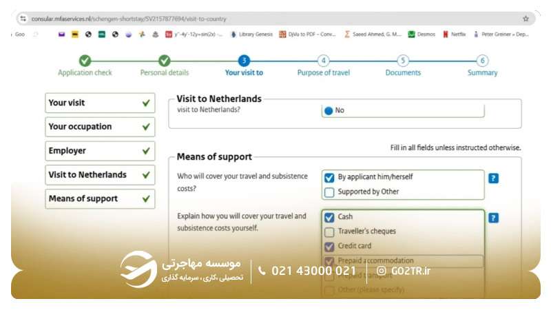 نمونه فرم پرشده ویزای شینگن هلند