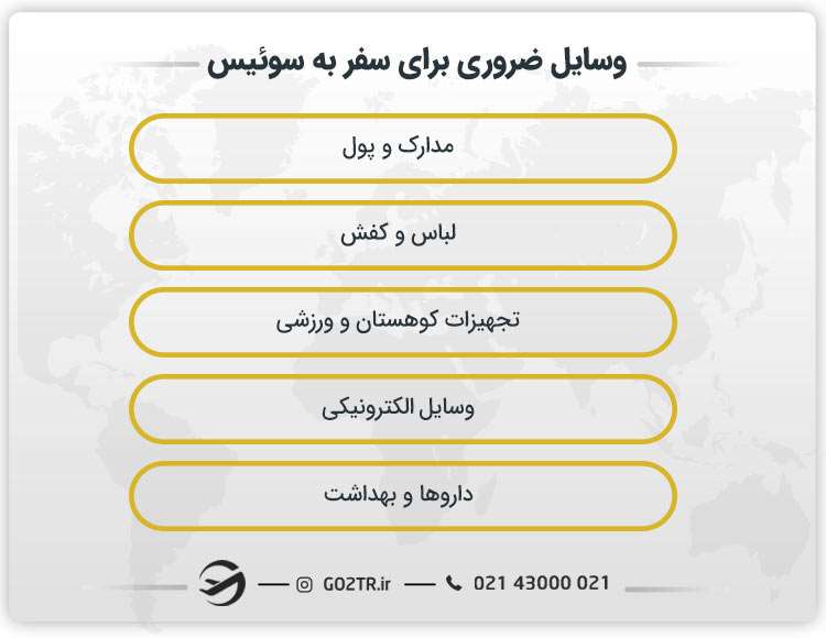 وسایل ضروری برای سفر به سوئیس
