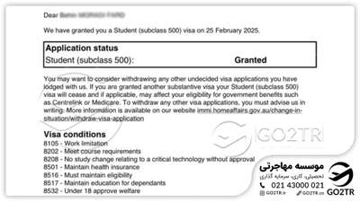 اخذ ویزای تحصیلی استرالیا توسط کارشناسان GO2TR
