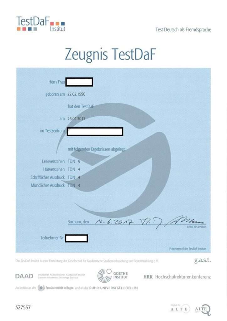 نمونه مدرک آزمون Testdaf