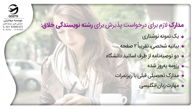 مدارک لازم برای درخواست پذیرش برای رشته نویسندگی خلاق
