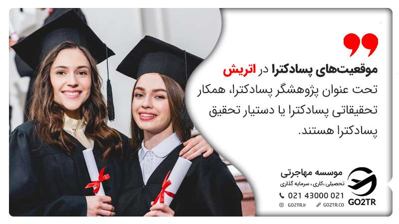  موقعیت‌های پسادکترا در اتریش را می‌توان به روش‌های مختلف تأمین کرد. موقعیت‌های پسادکترا در اتریش تحت عنوان پژوهشگر پسادکترا، همکار تحقیقاتی پسادکترا یا دستیار تحقیق پسادکترا هستند.