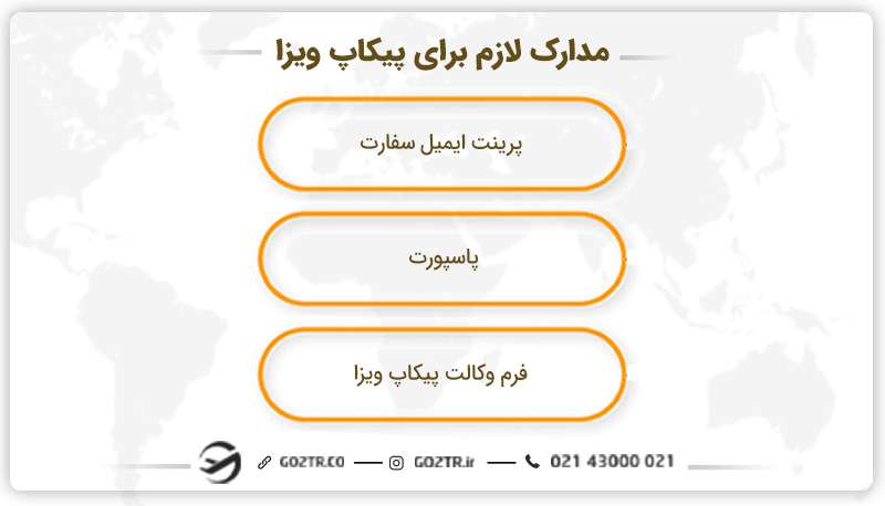 مدارک لازم برای پیکاپ ویزا