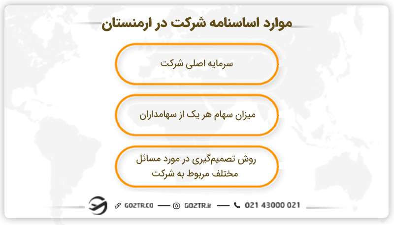 موارد اساسنامه شرکت در ارمنستان