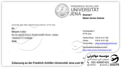 اخذ نامه پذیرش از دانشگاه ینا آلمان توسط کارشناسان GO2TR