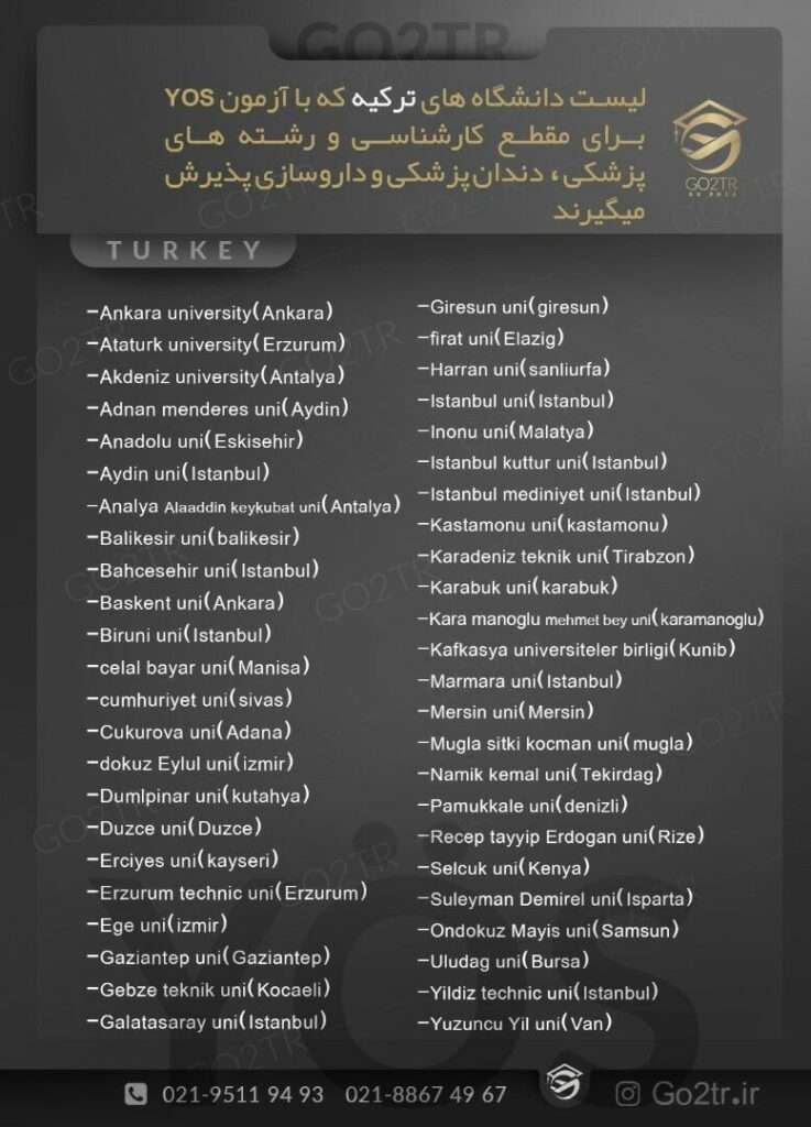 اینفوگرافی اخذ پذیرش در ترکیه با آزمون YOS