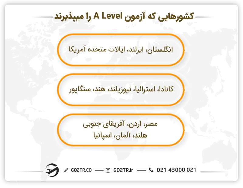 کشورهایی که آزمون A Level را می‌پذیرند