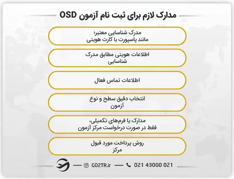 مدارک لازم برای ثبت نام آزمون OSD