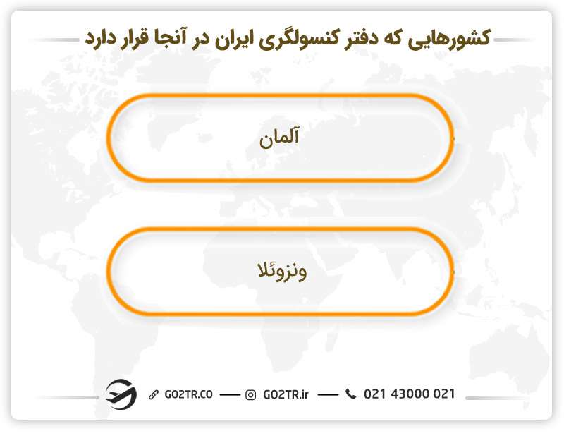 کشورهایی که دفتر کنسولگری ایران در آنجا قرار دارد