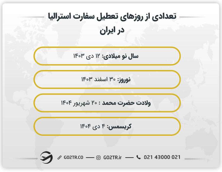 روزهای تعطیل سفارت استرالیا در ایران