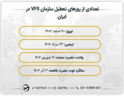 روزهای تعطیل سازمان VFS در ایران